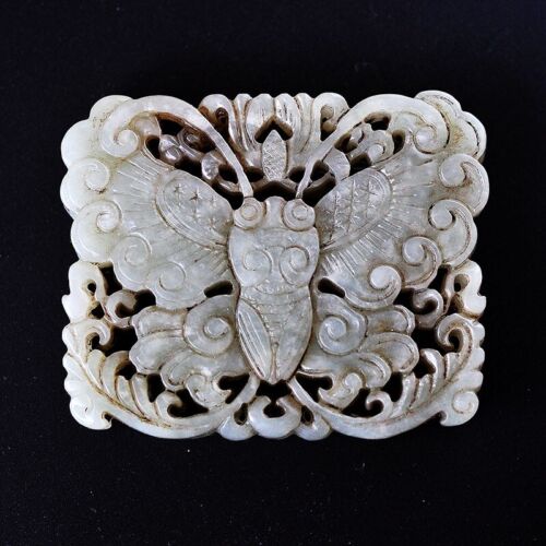 Chinese Natural Jade Plaque Pendant Carved Butterfly pattern - 第 1/2 張圖片