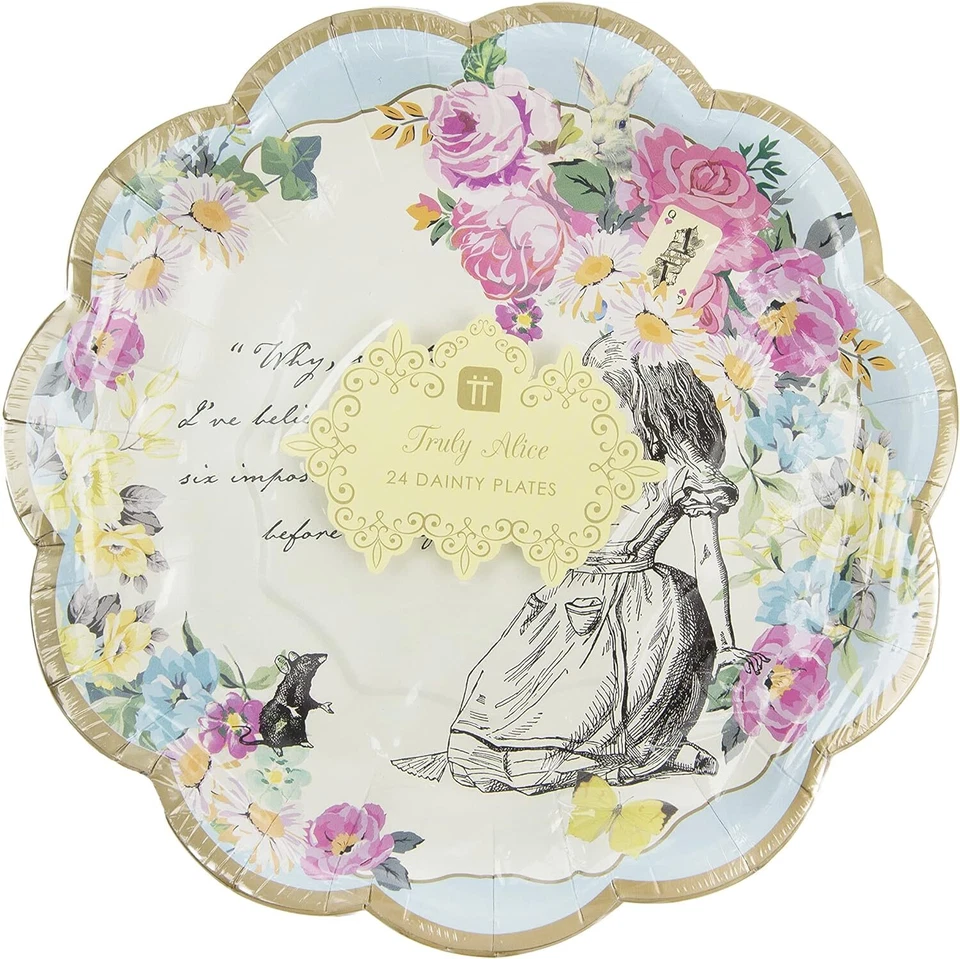 Paquete de 24 platos de papel desechables temáticos de Alicia en el País de las Maravillas | S Foto 3 de 3