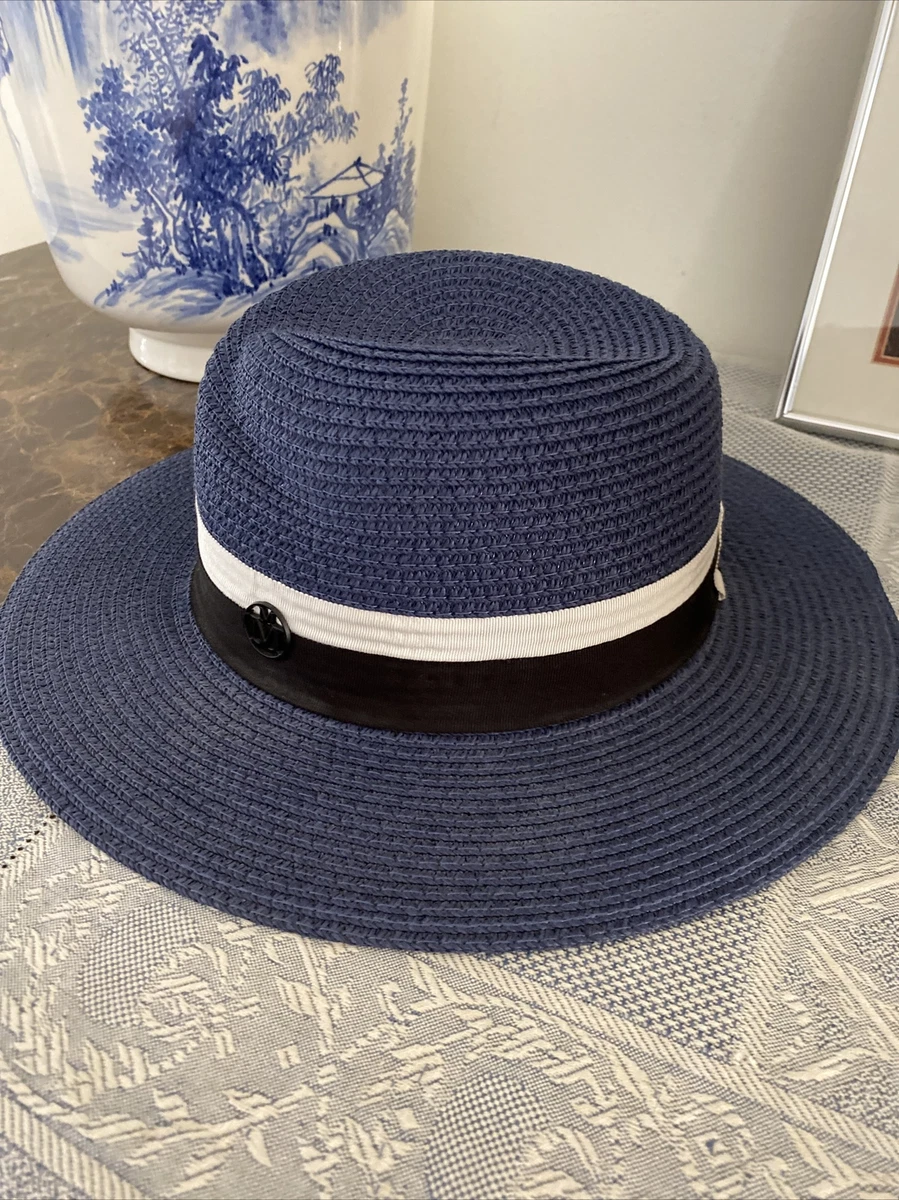 Maison Michel Women's Navy Blanche Logo Plaque Sun Hat Pristine
