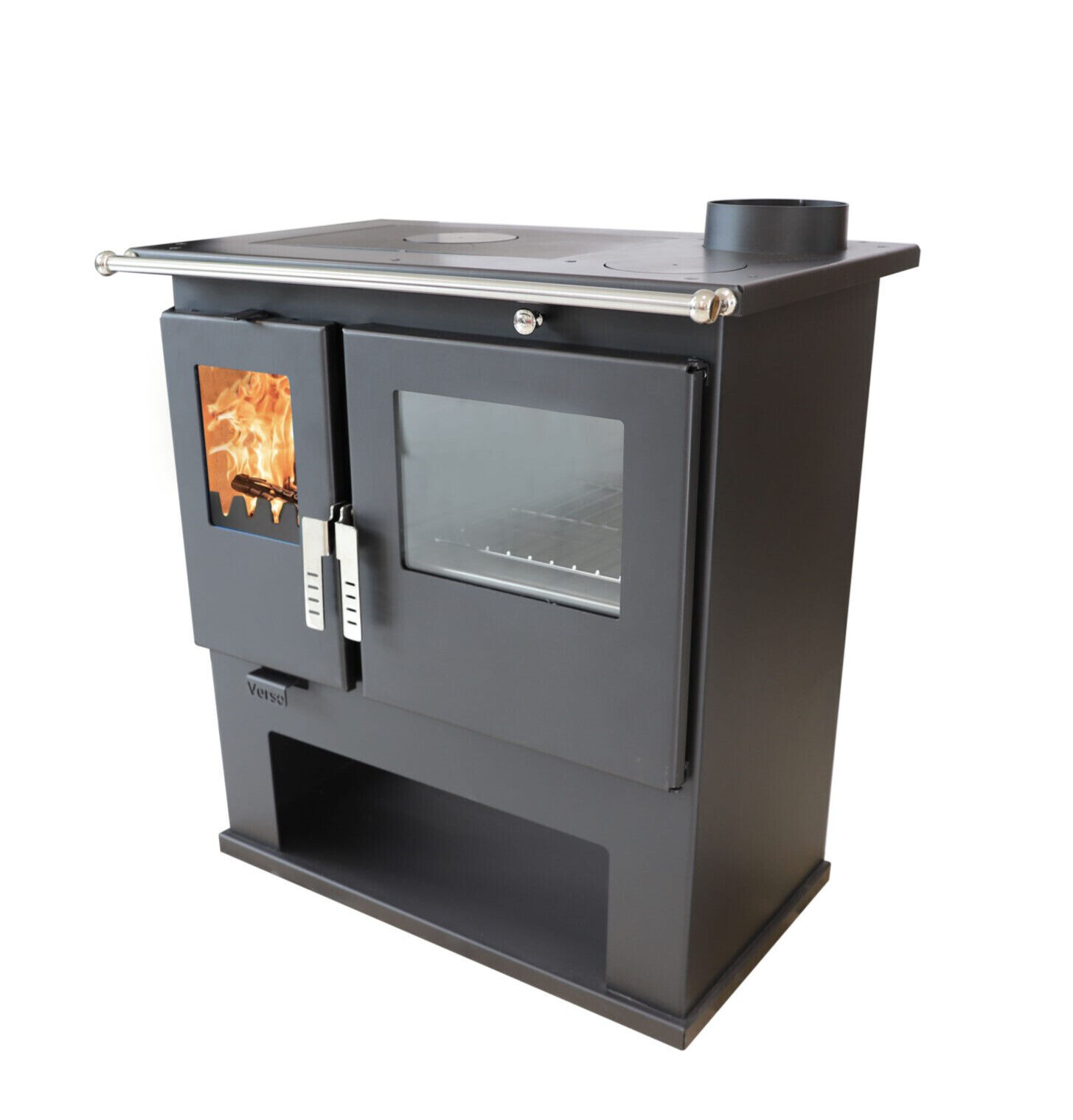 Estufa de Leña para Cocinar Verso CS 7.7 kW con Horno Inox, Placa Metálica y Sal