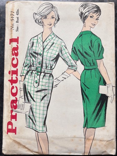 Vintage Schnittmuster Praktisches 5177 50er Brust 42" Knopf Kleid ungeöffnet