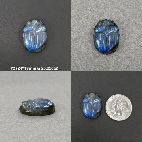 Escarabajos tallados a mano con piedras preciosas de LABRADORITA 100 % naturales sin calefacción para hacer joyas - Imagen 3 de 5
