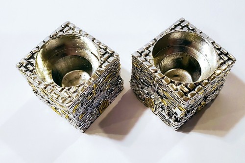 Karshi Original versilberte Schabbat Heiliger Kerzenhalter eckig Jerusalem 925 - Bild 4 von 6