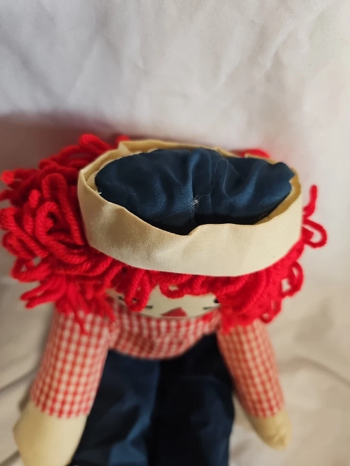 Винтажная кукла Raggedy Andy, безымянные производители, 18 дюймов ручной работы. Синий и белый матрос шляпа. - Изображение 3 из 4