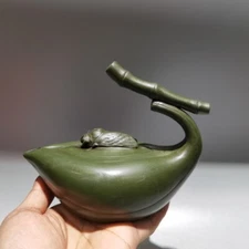 6.2" ChinaYixing Zisha Pottery Green Clay Bamboo Golden Cicada Teapot