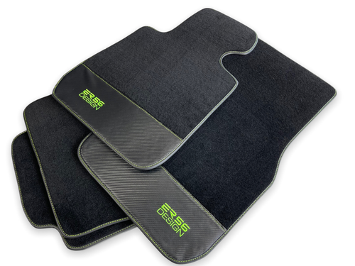 Floor Mats For BMW 2 Series F45 Model Carbon Fiber Leather ER56 Design Green - Picture 10 of 12