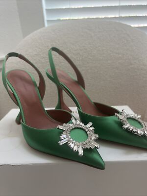 Amina Muaddi Begum Satin Dark Jungle Sling Sz 39