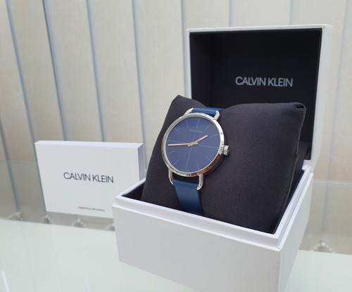 CALVIN KLEIN Swiss Made Ladies Watch Blue leather strap RRP£220 NEW GIFT for Her - Picture 3 of 12