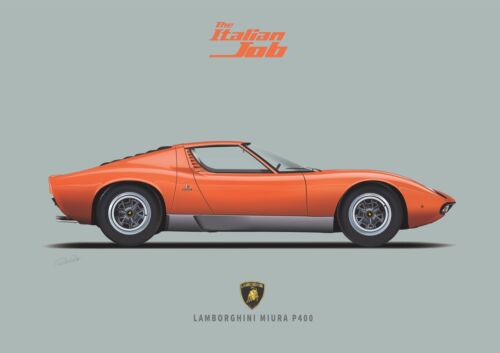 Lamborghini Miura Italian Job Film illustration poster  A3 artwork  car art GREY - 第 1/8 張圖片