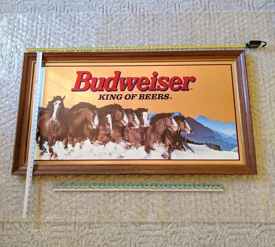 Vintage Mirror Budweiser Beer Display Sign Clydesdale Horse HUGE