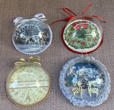 Lot of 4 Homemade Christmas Ornaments all different designs - Nice