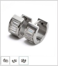 Bling-Bling Hoop Earrings For Men With Rectangular Austrian Crystal