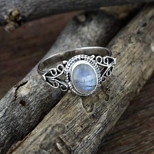Genuine Moonstone 925 Sterling Silver Handmade Vintage Women Rings Jewelry P 367