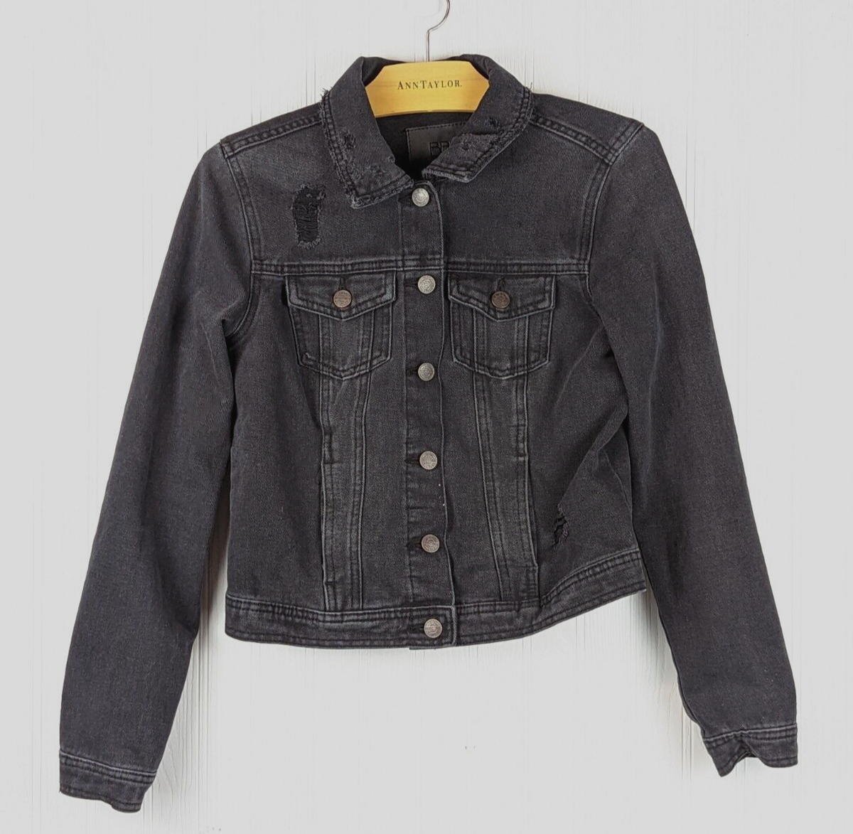 ★BADBLOOD★ Distressed crop denim jacket slim fit black w-j BBJ Women's Black Denim Distressed Cropped Jean Jacket