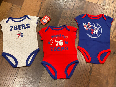 Philadelphia 76ers NBA Baby Girls 3-Pk Bodysuit Set New