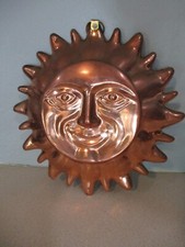 Vintage coper celestial sun mask sculpture wall hanging 9''