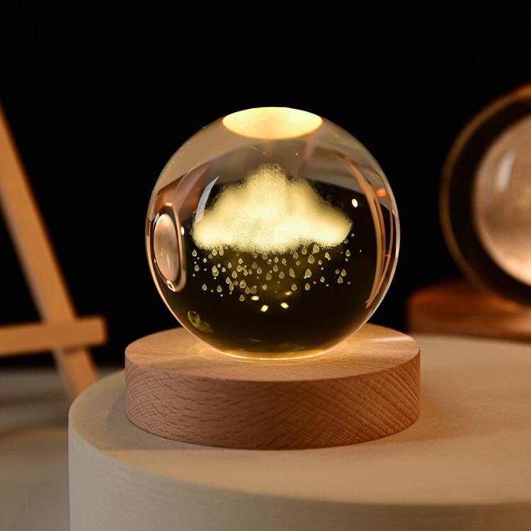 360g Glowing Clouds Rain Crystal Ball Decoration 3D Laser Engraving
