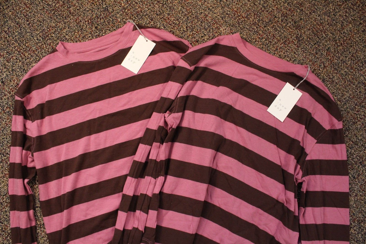 2 Women's Striped Slim Fit Long Sleeve T-Shirt Purple/Brown