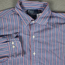 Ralph Lauren Shirt Mens 16 Blue Red Striped Dress Button Up Long Sleeve