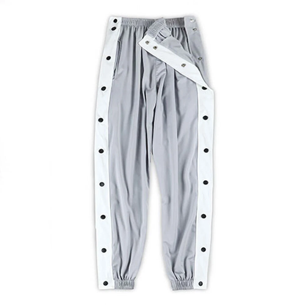 Mens Tapered Pants Side Full Button Athlete Sports Gym Basketball Trousers