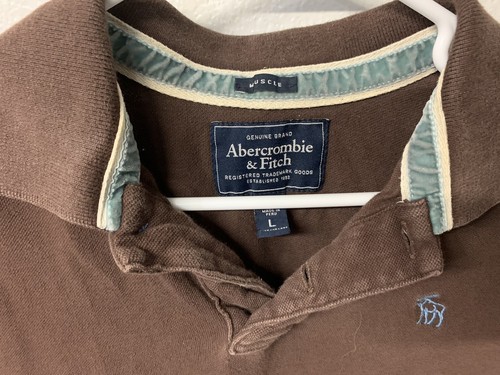 Abercrombie & Fitch Men's L Vintage Look Muscle Fit Brown Cotton Polo Type - Picture 2 of 5