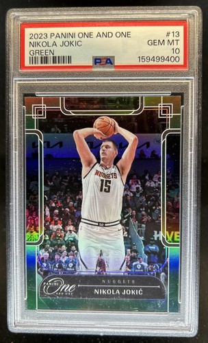 2023-24 Panini One & One Basketball Nikola Jokic Green #/5 Nuggets PSA 10