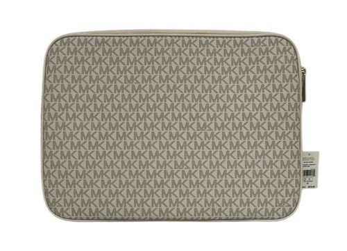 NWT Authentic Michael Kors Beige Monogram Jet Set Zippered Laptop Case Bag $278 - Afbeelding 4 van 7
