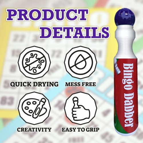 Pack of 60 Non Drip Bingo Dabbers Marker Pens Red Blue Green Purple Game Night - Picture 19 of 24