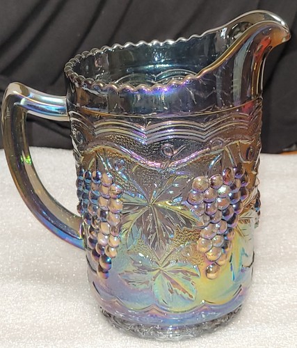 Vintage Imperial Carnival Glass Iridescent Purple Grape Leaf Pattern 6" Pitcher - Picture 9 of 9