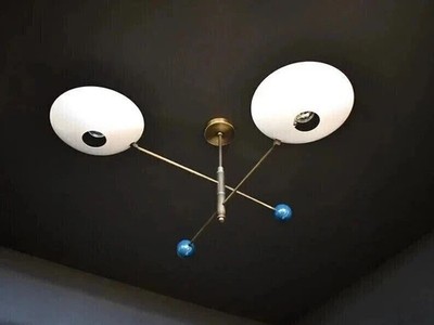 2 Light Pendant Modern Mid Century Brass Sputnik Ceiling Chandelier Italian