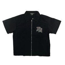 Mixed Emotion Black Rhinestone Zip Up Shirt