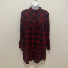 J CREW OUTLET red black plaid long sleeve cotton flannel shirt dress S