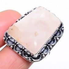 Natural Rose Quartz Gemstone 925 Sterling Silver Ring Size 8.5 Z007