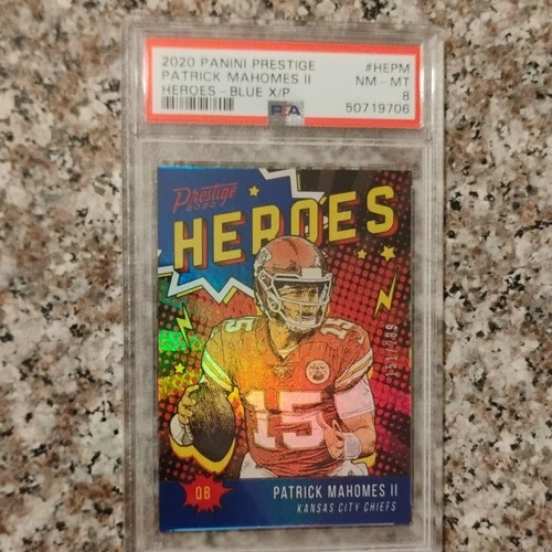 2020 Panini Prestige Heroes Patrick Mahomes II HE-PM Blue /299 PSA 8