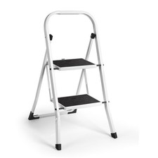 Vonhaus White 2 Step Ladder with Non Slip Rubber Feet & 150Kg Capacity