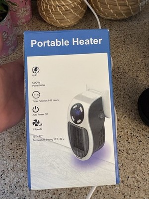 ULP 500W Plug-In Wall Portable Heater, 12hr Timer, Auto Shut-Off, 2 Heat, White