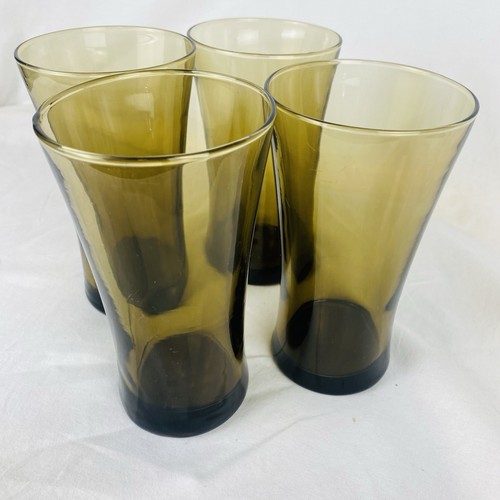 Set of 4 Vintage Anchor Hocking "Linden Mocha" Glass Tumblers Smoky Brown Retro - Picture 8 of 14