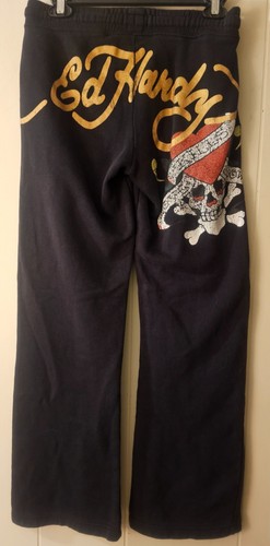 Vtg Ed Hardy Sweatpants Women's Small Wide Leg Hearts Y2K - Picture 4 of 9