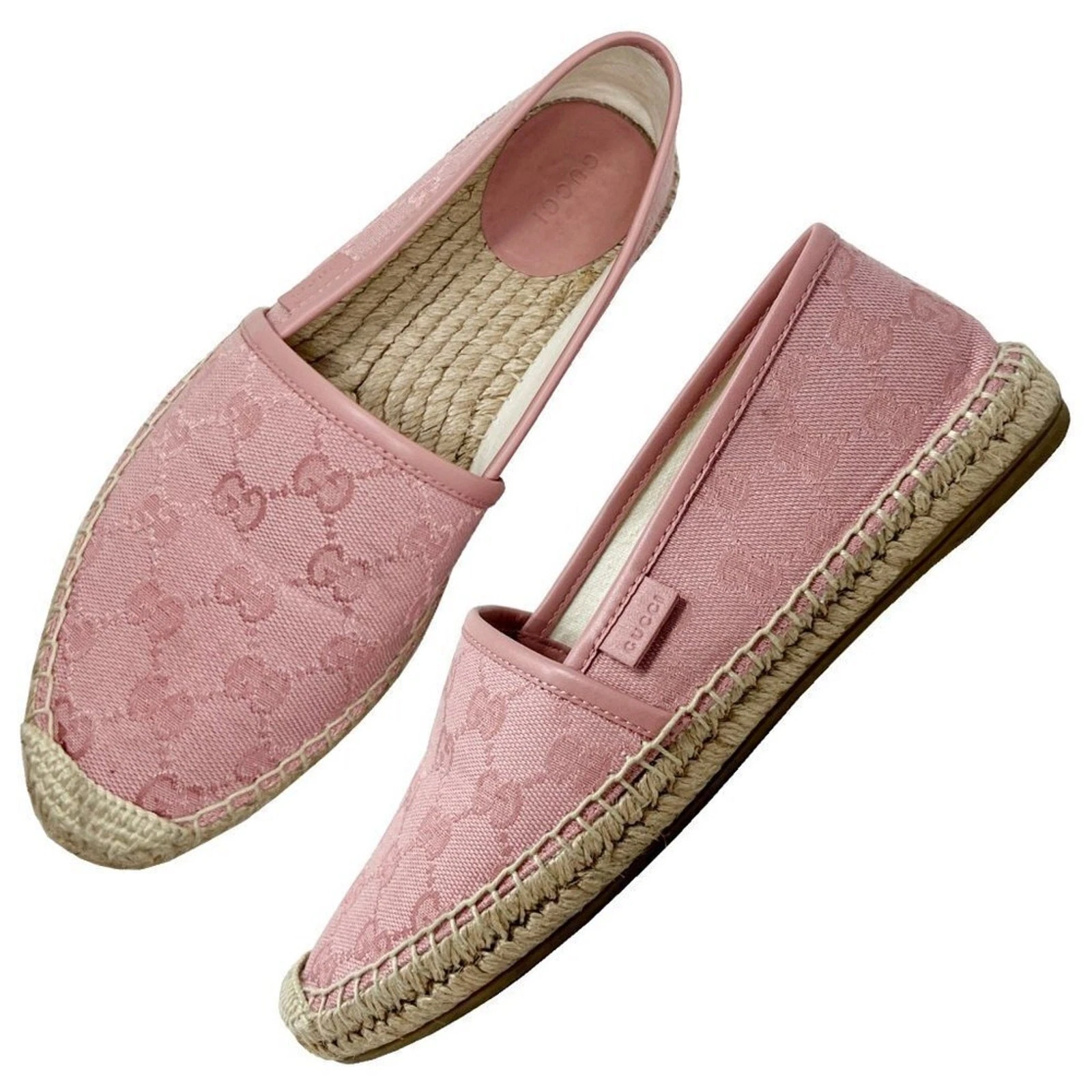 Espadrilles plates Gucci Supreme rose logo monogramme toile bordure cuir