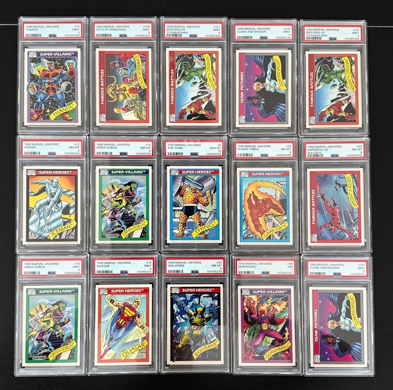 (15) PSA Graded Lot / 1990 Marvel Universe IRON MAN WOLVERINE THING PSA 10 9 8 7
