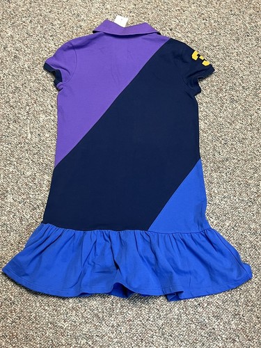 Polo Ralph Lauren Girls Striped Rugby Club Shirt Dress XL X-Large 16 Purple Blue - Picture 5 of 5