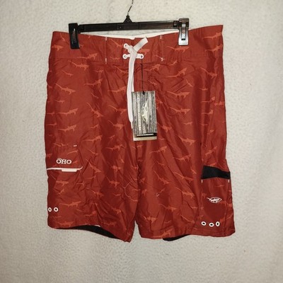 Old Harbor Outfitters Men's Size 36 Fishing Schoolie Board Cargo Shorts Red (QW)