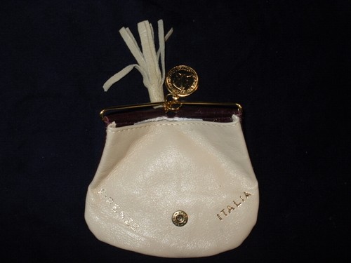 Vintage Italian Fiocchi Lecco Maroon Cream Leather Coin Purse - Picture 2 of 4