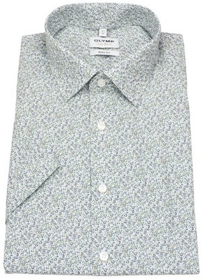 OLYMP Kurzarmhemd Level 5 Body Fit Print Floral grün / blau - ohne OVP