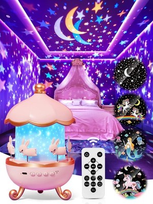 Colorful Star Projector Night Light for Kids, 15 Music & Films, 360° Remote, 315
