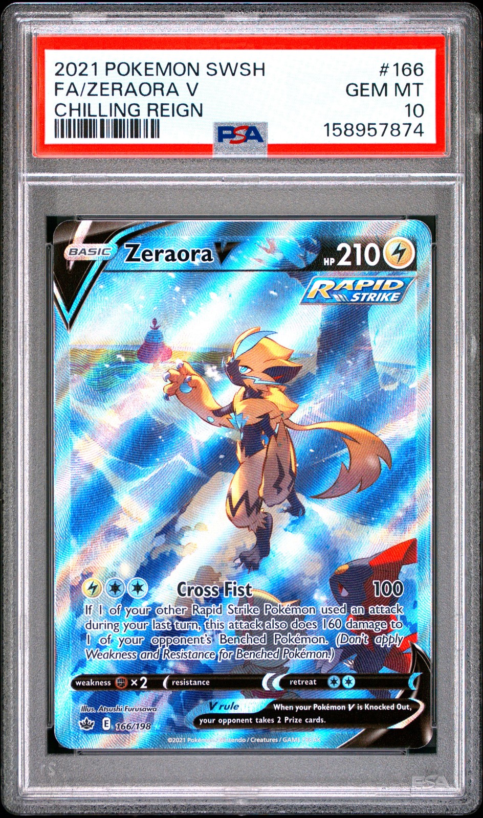 2021 POKEMON SWORD & SHIELD CHILLING REIGN #166 FULL ART/ZERAORA V PSA 10
