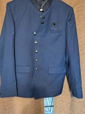 Navy Nehru Jacket Mandarin Tab Collar Suit Blazer Jacket