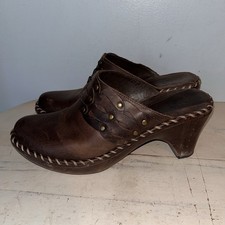 FRYE Size 10 Clogs Mules Charlotte Brown Leather Braided Twist Boho Heels