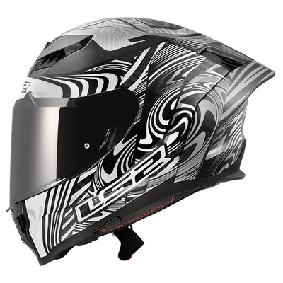 LS2 DRAGON MOTORCYCLE HELMET SUN SHIELD + SILVER SHIELD GLOSS FORGED CARBON LG