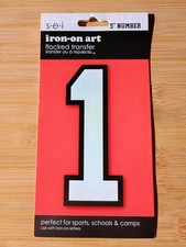 5 Inch Black Outline White Number 1 Iron-On Transfer / NEW